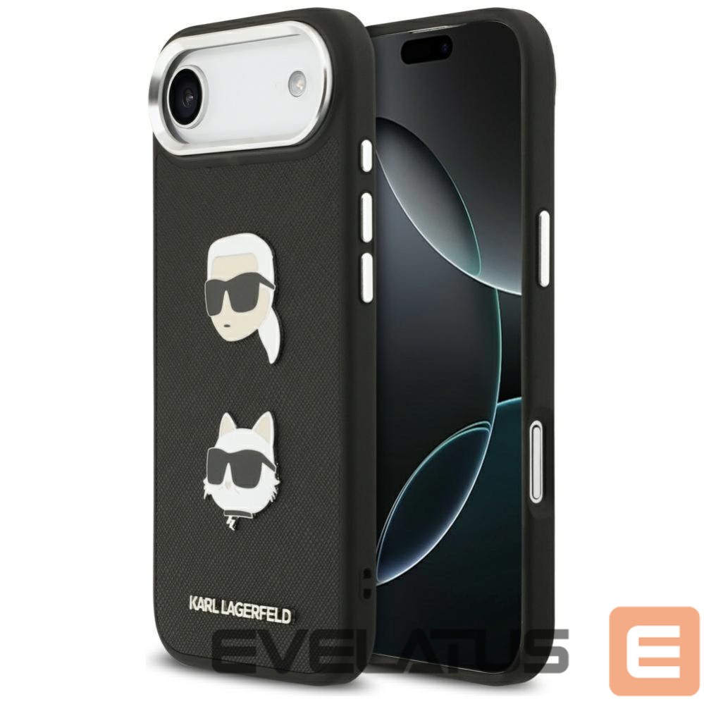 Citas preces Karl Lagerfeld Karl Lagerfeld FW Grained Karl & Choupette Heads Pins & Logo iPhone Air Case - Black