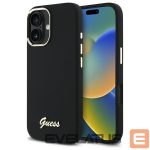 Citas preces Guess  Guess Silicone Script Metal Logo & Frame Case for iPhone 16 Plus - Black 