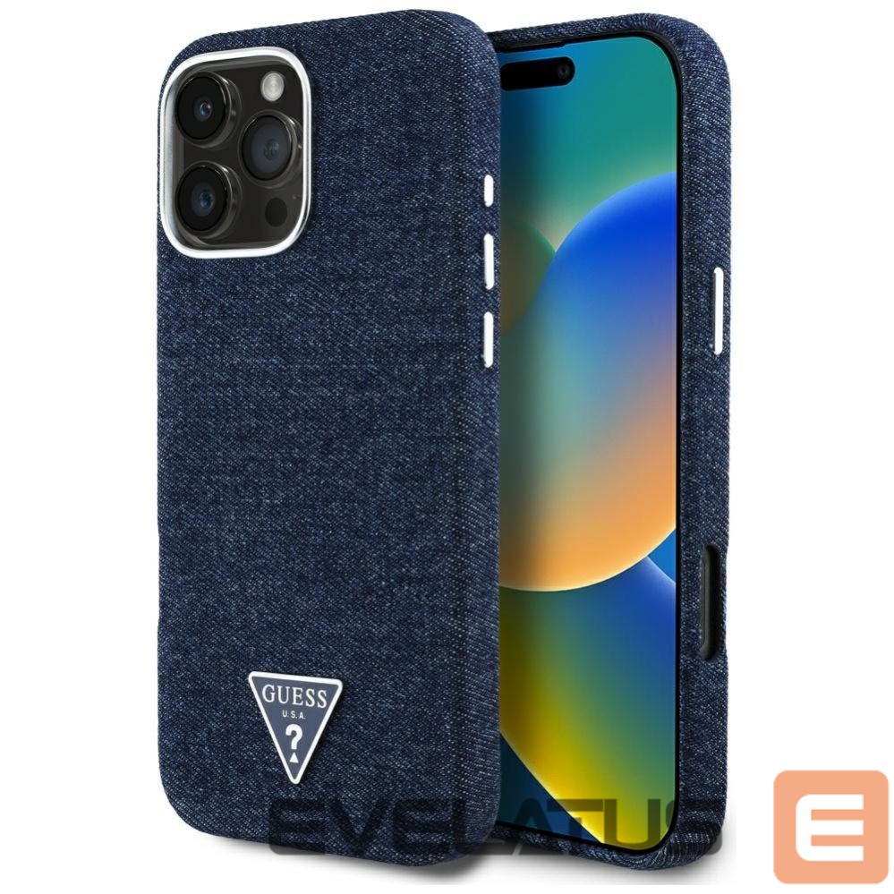 Citas preces Guess Guess Denim Triangle Logo MagSafe iPhone 16 Pro Case - Blue