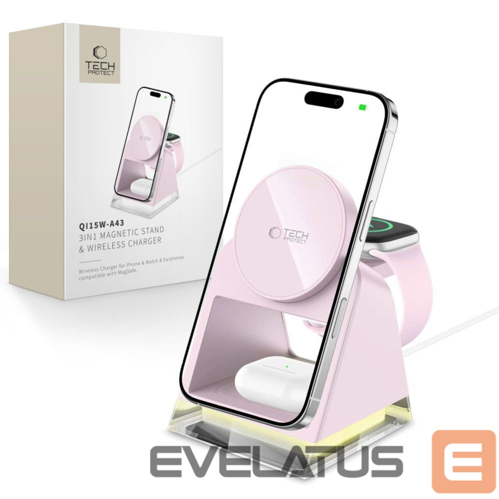 Citas preces Tech-Protect Tech-Protect QI15W-A43 3in1 MagSafe Inductive Charger - Pink