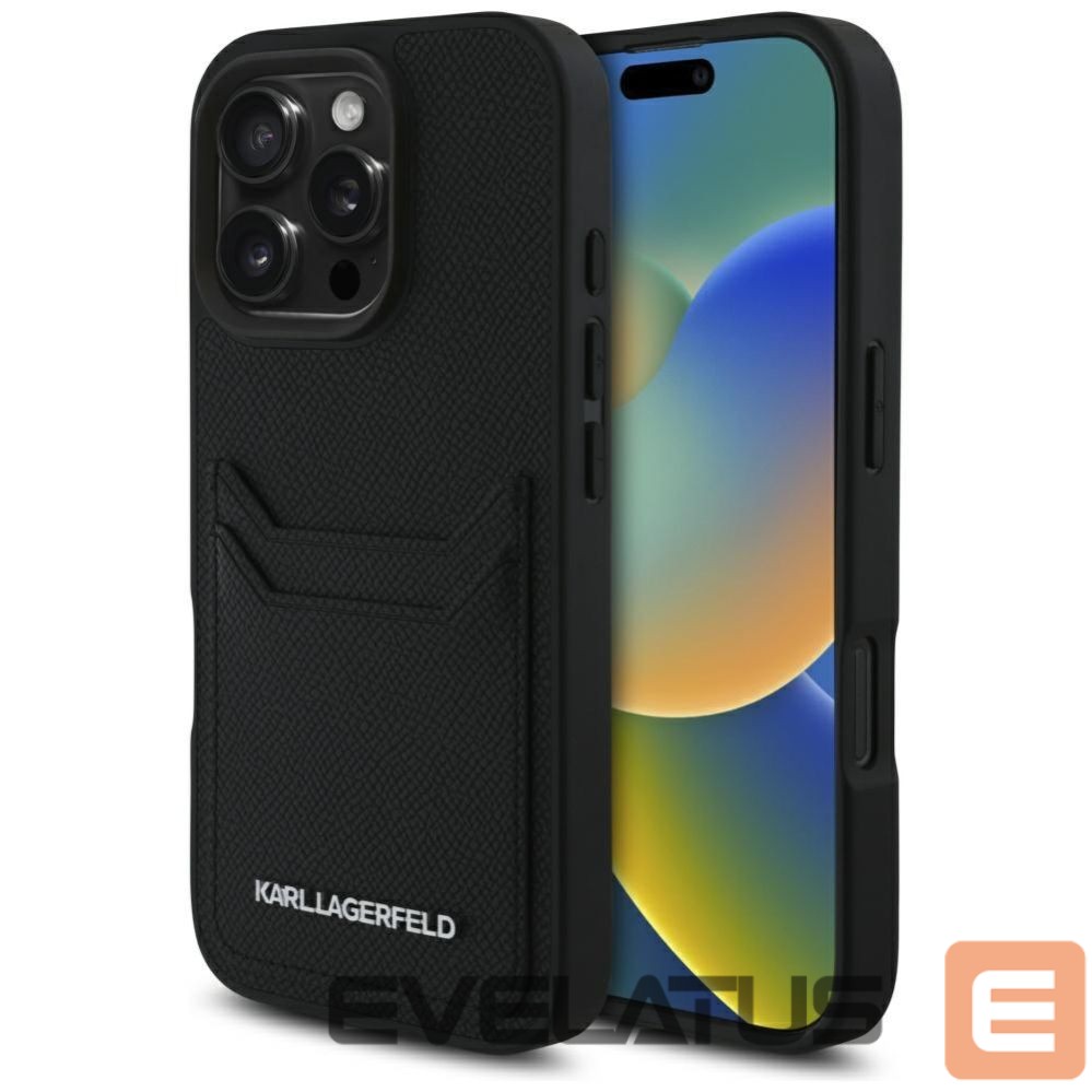 Citas preces Karl Lagerfeld Karl Lagerfeld HC Grained PU Cardslot Metal Elong Case for iPhone 16 Pro Max - Black