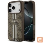 Citas preces Guess  Guess 4G Printed Stripes MagSafe case for iPhone 17 Pro - brown 