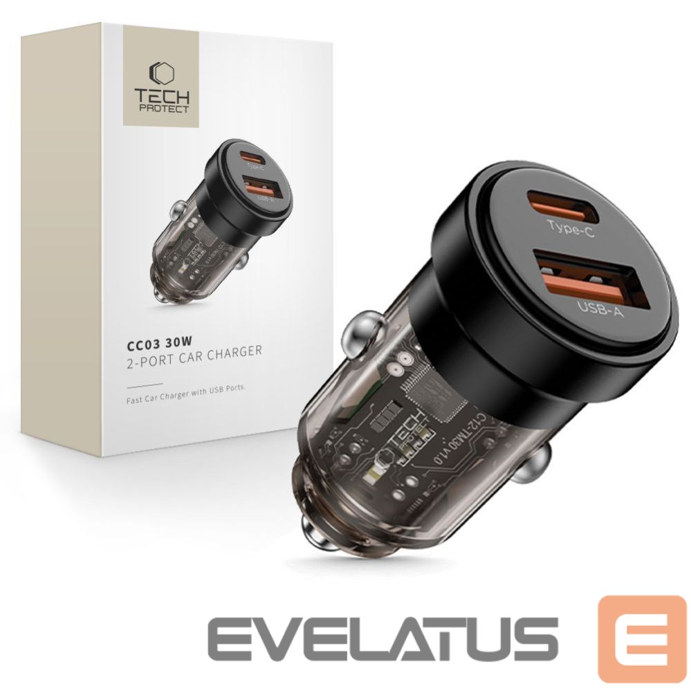 Citas preces Tech-Protect Tech-Protect CC03 30W 2-Port USB-A / USB-C Car Charger - Black