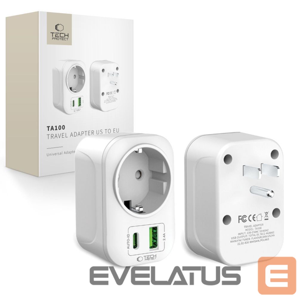 Citas preces Tech-Protect Tech-Protect TA100 US Adapter - White