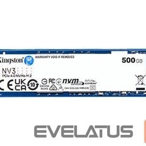 Cietais disks SSD Kingston  SSD | NV3 | 500 GB | SSD form factor M.2 2280 | Solid-state drive interface PCIe NVMe Gen 4.0 (x4) | Read speed 5000 MB/s | Write speed 3000 MB/s 