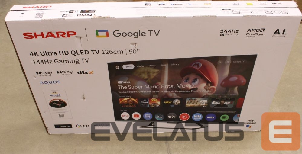 Televizors Sharp SALE OUT. 50HR7265E 50" (126cm) QLED 144Hz 4K Ultra HD Google TV, Dolby Vision, Dolby Atmos, Central Stand | 50HR7265E | 50 | Smart TV | Google TV | Black | DAMAGED PACKAGING