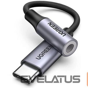 Parveidotājs Ugreen  USB-C to 3.5mm M/F Cable Aluminum Shell with Braided 10cm (80154) Black Grey