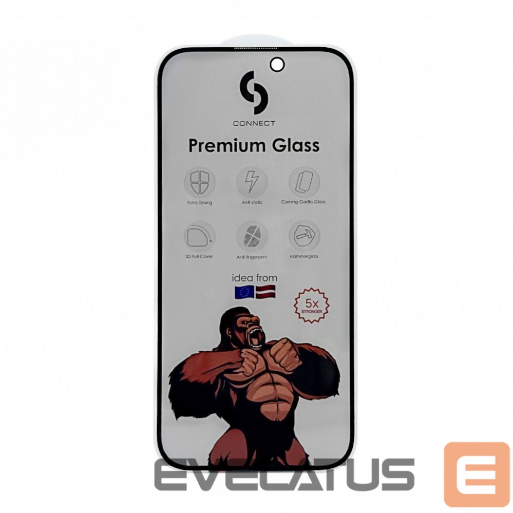 Aizsargstikls Connect Apple iPhone 15 Pro Privacy 3D Corning Gorilla Glass 5X stong Black