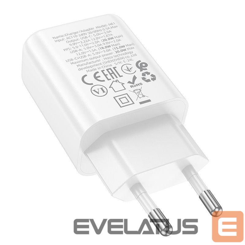 Adapteris Hoco N61 Gentle PD20W+QC3.0 charger(EU) White