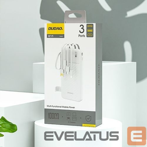 Ārējais akumulators Dudao Dudao K11 10000mAh Powerbank with Built-in Cables White
