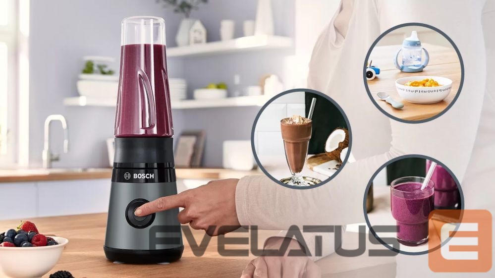 Mikseri un blenderi Bosch VitaPower ToGo Smoothie Maker MMB2111S Tabletop, 450 W, Jar material Tritan, Jar capacity 0.6 L, Ice crushing, Silver
