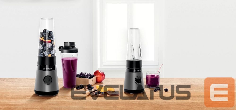 Mikseri un blenderi Bosch VitaPower ToGo Smoothie Maker MMB2111S Tabletop, 450 W, Jar material Tritan, Jar capacity 0.6 L, Ice crushing, Silver