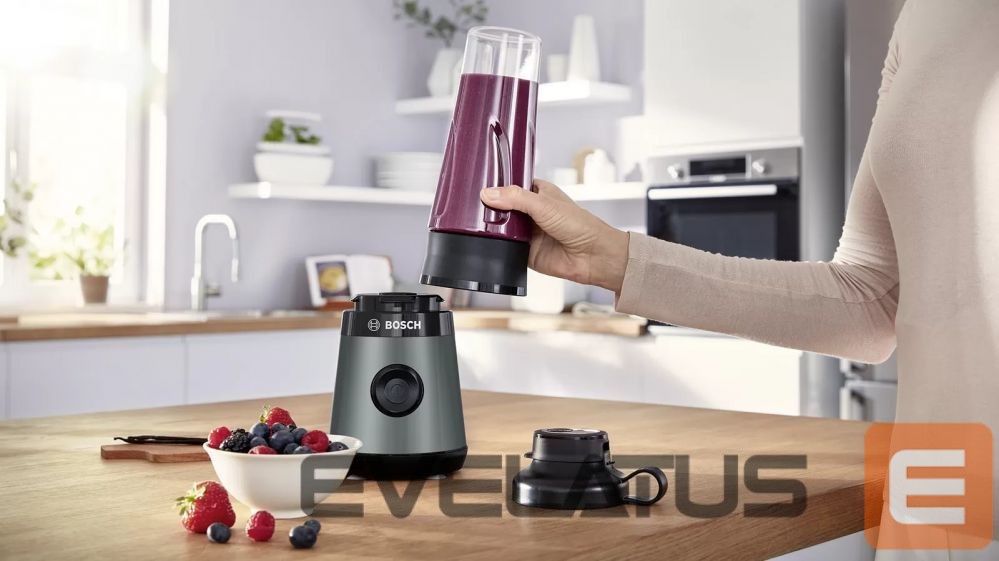 Mikseri un blenderi Bosch VitaPower ToGo Smoothie Maker MMB2111S Tabletop, 450 W, Jar material Tritan, Jar capacity 0.6 L, Ice crushing, Silver
