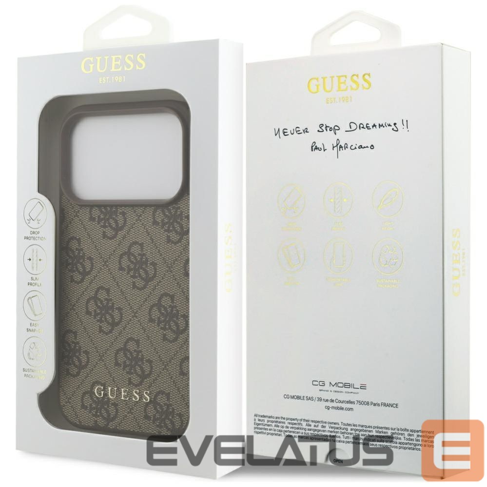 Citas preces Guess Guess 4G Classic Case for iPhone 17 Pro - Brown