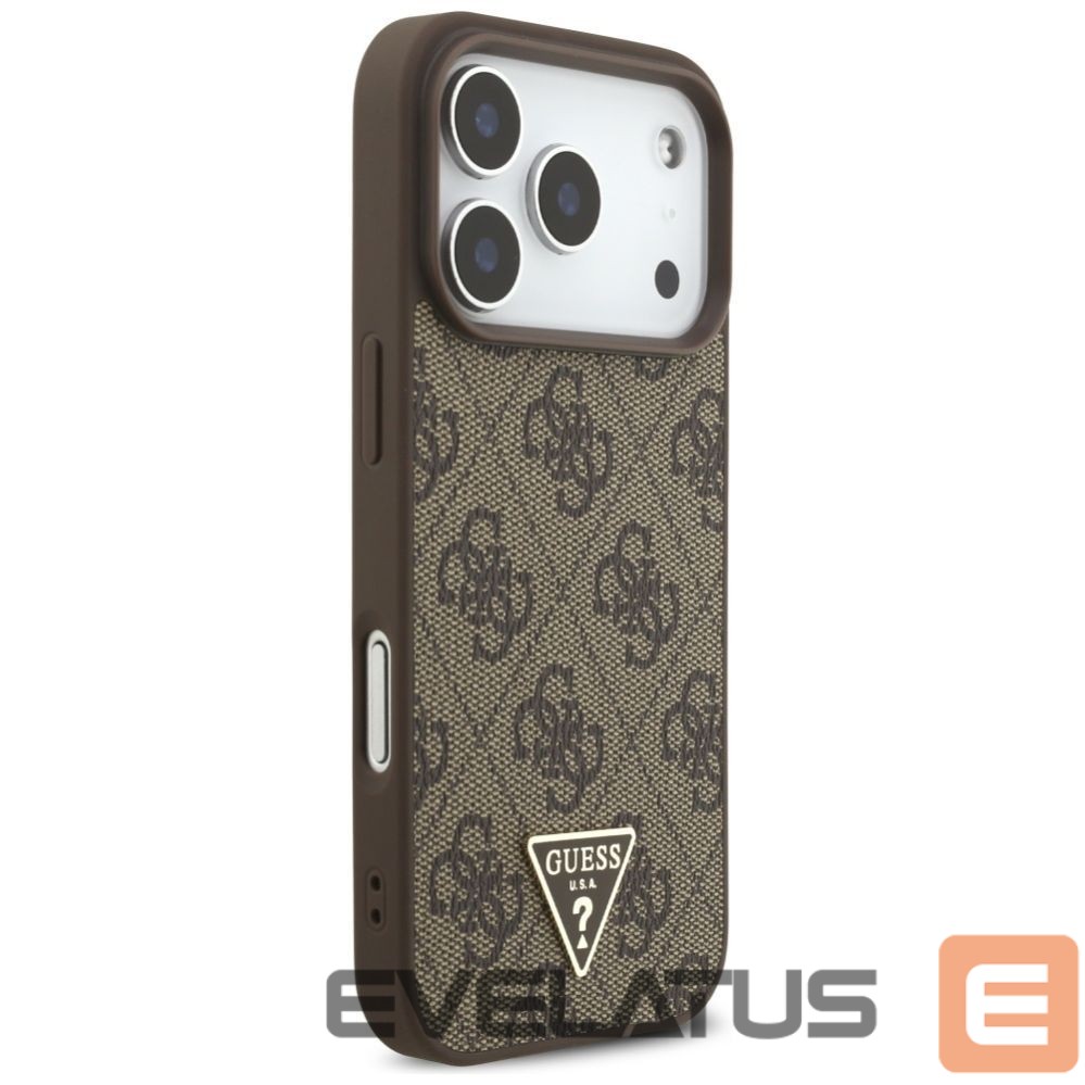 Citas preces Guess Guess 4G Strap Triangle Logo MagSafe case for iPhone 17 Pro - brown