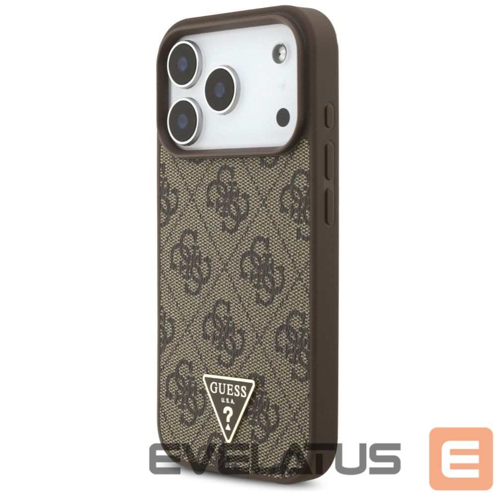 Citas preces Guess Guess 4G Strap Triangle Logo MagSafe case for iPhone 17 Pro - brown