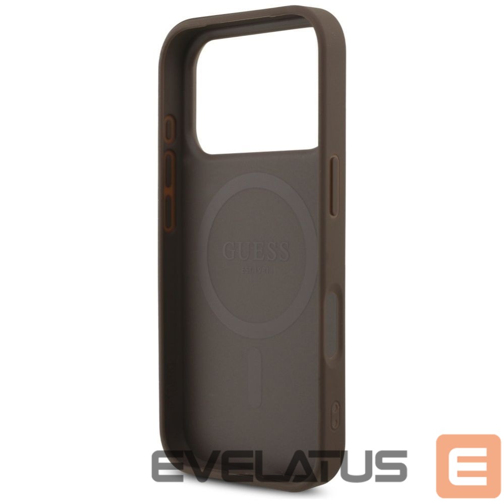 Citas preces Guess Guess 4G Strap Triangle Logo MagSafe case for iPhone 17 Pro - brown