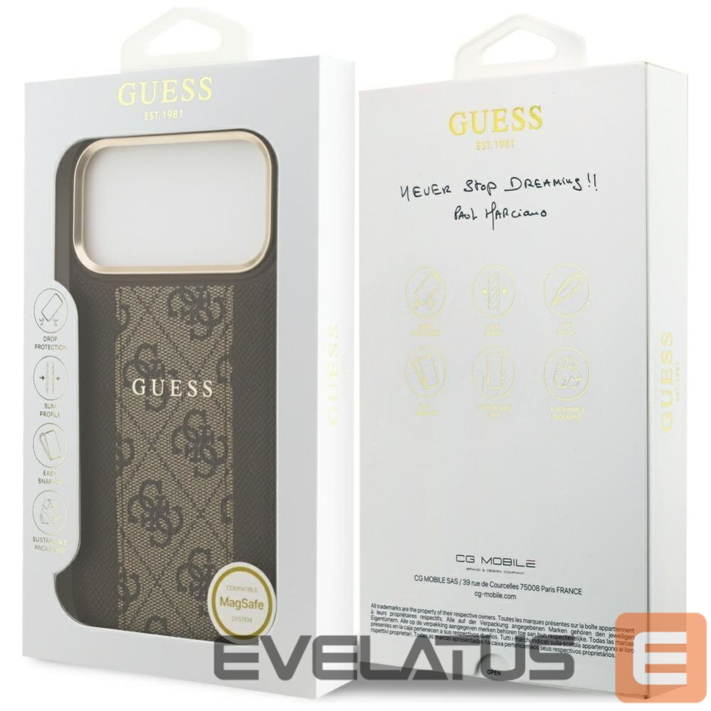 Citas preces Guess Guess 4G Stripe MagSafe case for iPhone 17 Pro Max - brown