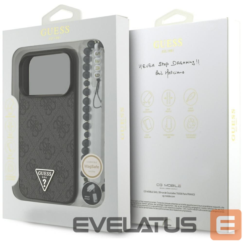 Citas preces Guess Guess 4G Strap Triangle Logo MagSafe case for iPhone 17 Pro - black