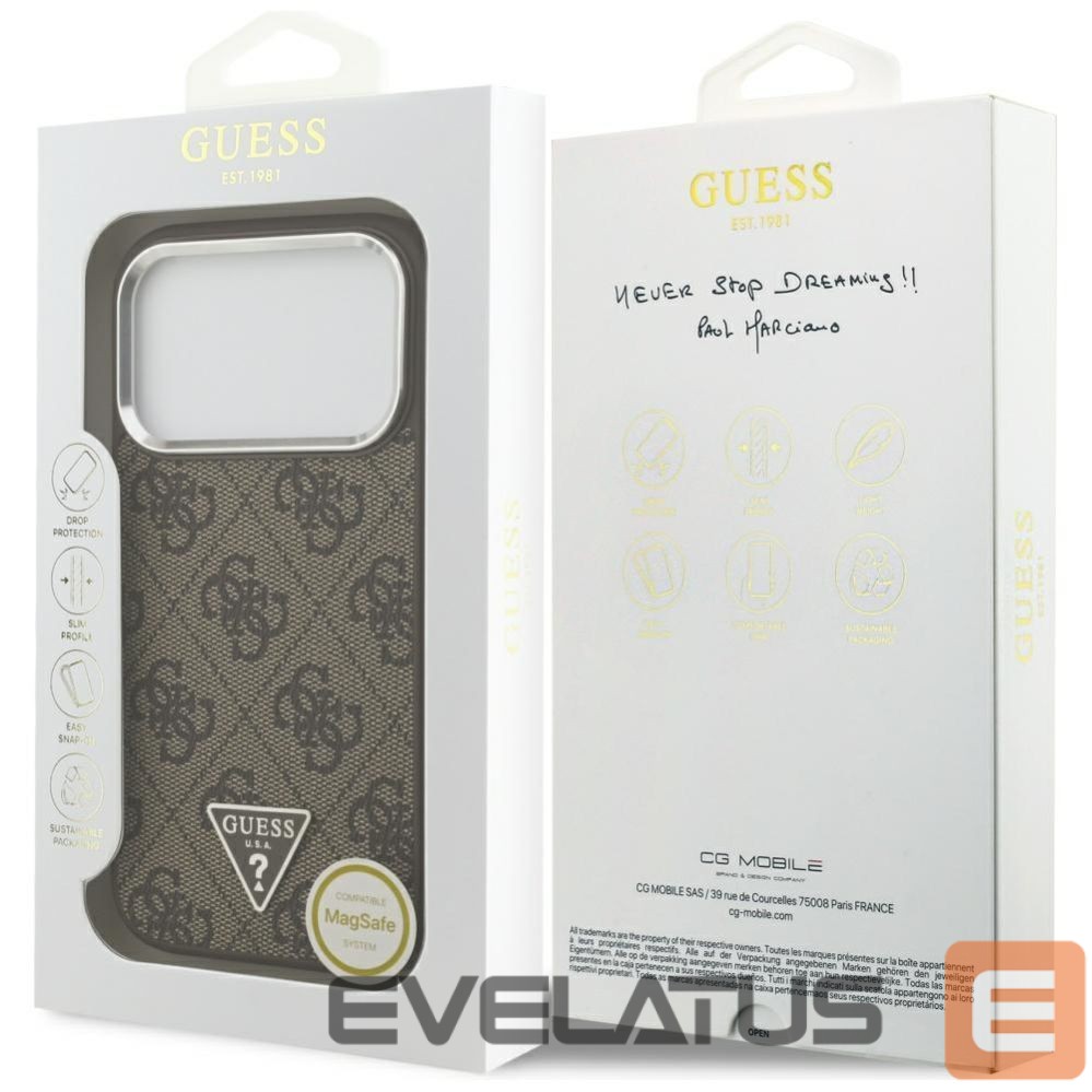 Citas preces Guess Guess 4G Triangle Logo MagSafe case for iPhone 17 Pro - brown