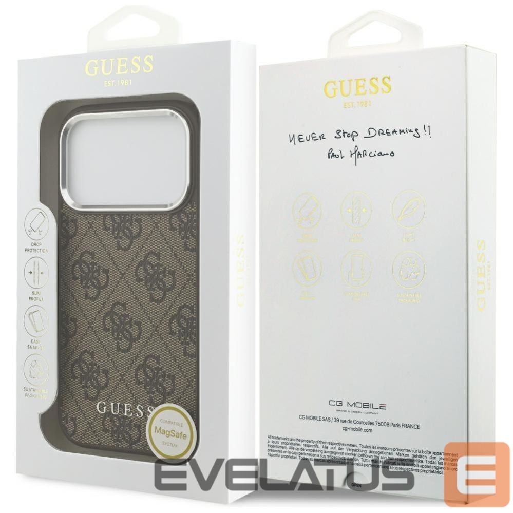Citas preces Guess Guess 4G Classic Logo MagSafe Case for iPhone 17 Pro Max - Brown