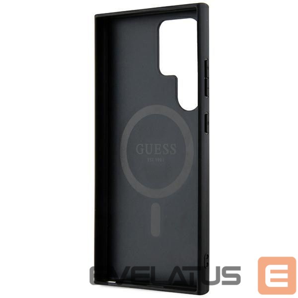 Cits mobilo telefonu aksesuārs Guess Guess 4G Collection Leather Metal Logo MagSafe Case for Samsung Galaxy S24 Ultra - Black