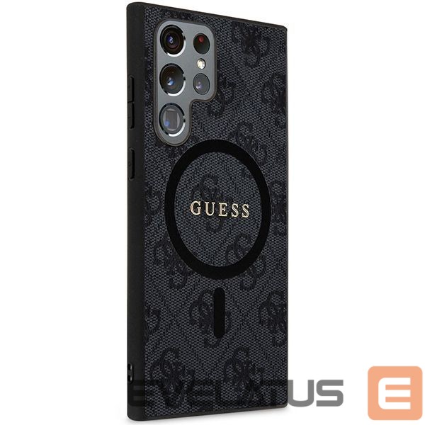 Cits mobilo telefonu aksesuārs Guess Guess 4G Collection Leather Metal Logo MagSafe Case for Samsung Galaxy S24 Ultra - Black