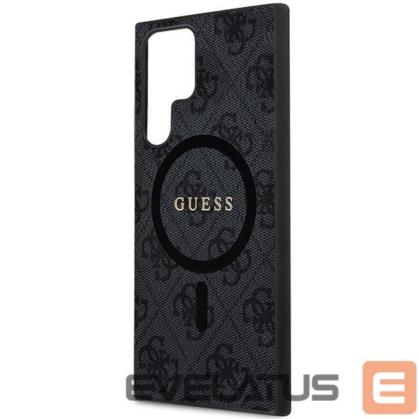 Cits mobilo telefonu aksesuārs Guess Guess 4G Collection Leather Metal Logo MagSafe Case for Samsung Galaxy S24 Ultra - Black