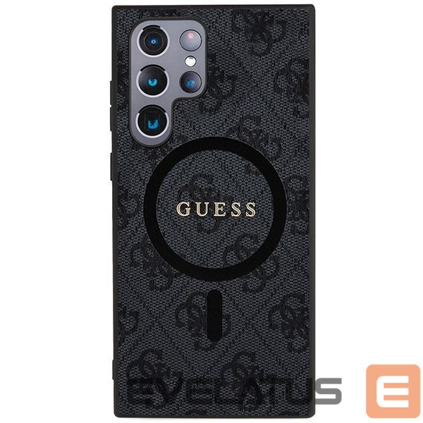 Cits mobilo telefonu aksesuārs Guess Guess 4G Collection Leather Metal Logo MagSafe Case for Samsung Galaxy S24 Ultra - Black