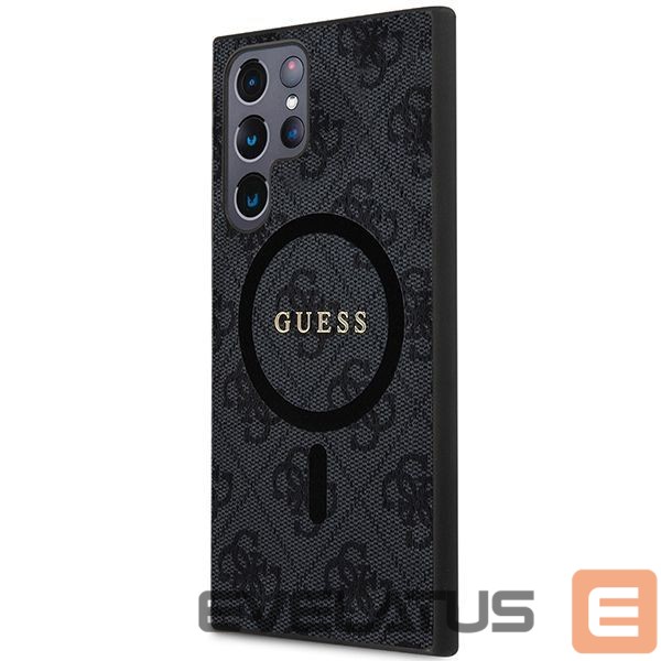 Cits mobilo telefonu aksesuārs Guess Guess 4G Collection Leather Metal Logo MagSafe Case for Samsung Galaxy S24 Ultra - Black