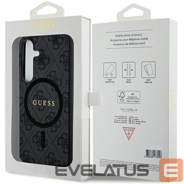 Cits mobilo telefonu aksesuārs Guess Guess 4G Collection Leather Metal Logo MagSafe Case for Samsung Galaxy S24 - Black