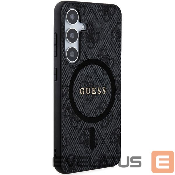 Cits mobilo telefonu aksesuārs Guess Guess 4G Collection Leather Metal Logo MagSafe Case for Samsung Galaxy S24 - Black