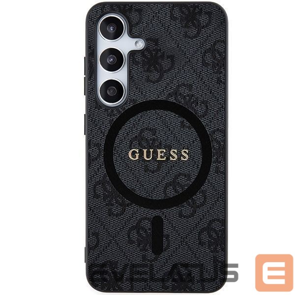 Cits mobilo telefonu aksesuārs Guess Guess 4G Collection Leather Metal Logo MagSafe Case for Samsung Galaxy S24 - Black