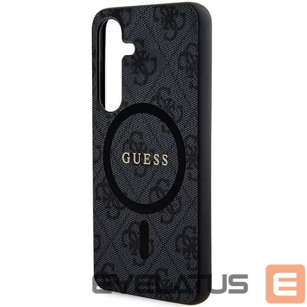 Cits mobilo telefonu aksesuārs Guess Guess 4G Collection Leather Metal Logo MagSafe Case for Samsung Galaxy S24 - Black