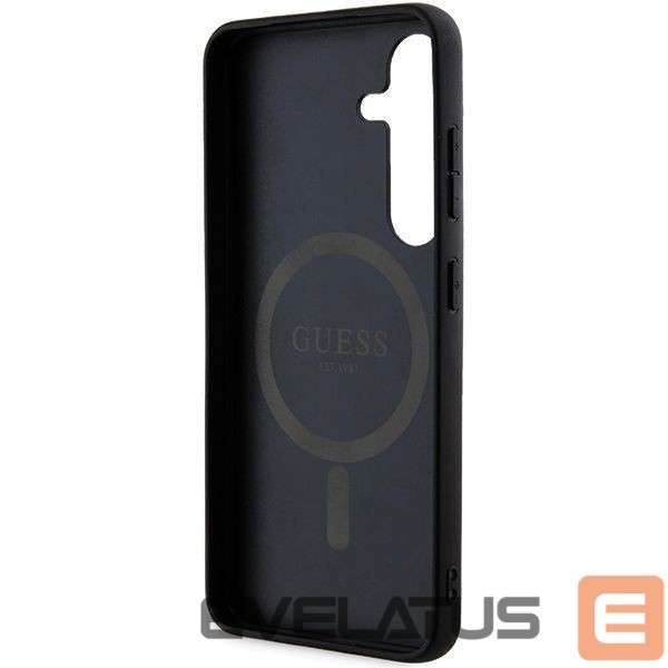 Cits mobilo telefonu aksesuārs Guess Guess 4G Collection Leather Metal Logo MagSafe Case for Samsung Galaxy S24 - Black