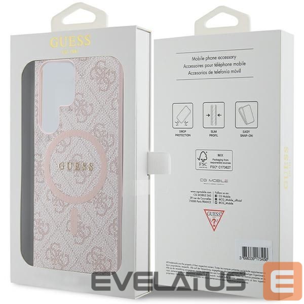 Aizmugurējais vāciņš Guess Guess 4G Collection Leather Metal Logo MagSafe Case for Samsung Galaxy S24 Ultra - Pink