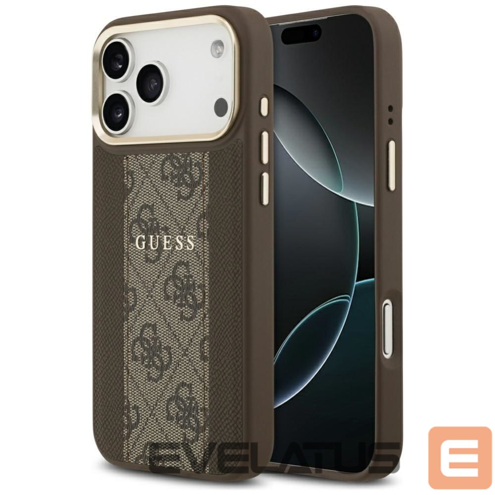 Citas preces Guess Guess 4G Stripe MagSafe case for iPhone 17 Pro Max - brown