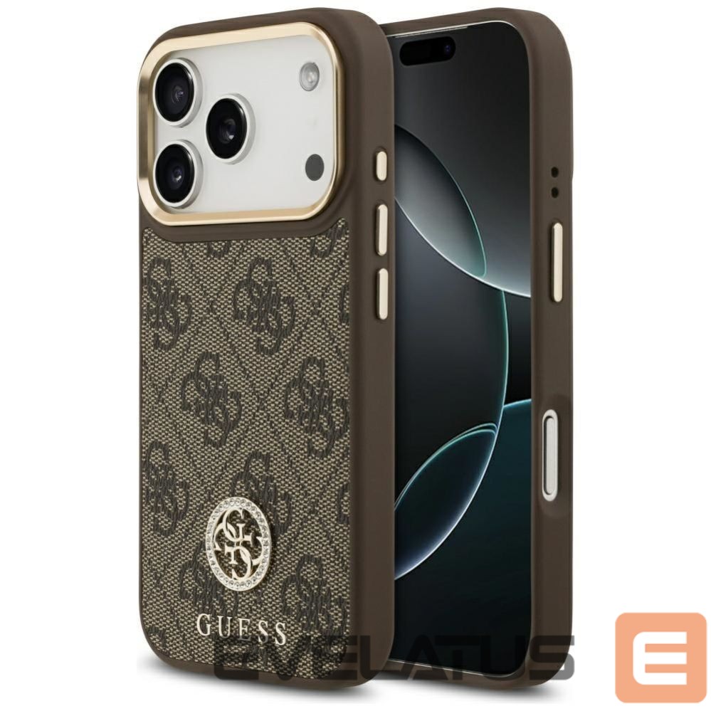 Citas preces Guess Guess 4G Strass Logo MagSafe case for iPhone 17 Pro - brown