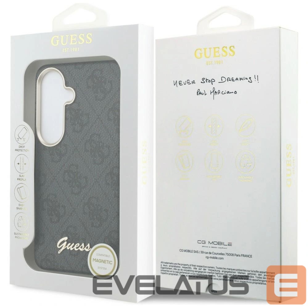 Maciņš universāla grāmata Guess Samsung Galaxy S26 PU 4G Script Metal Logo With MagSafe Case Black