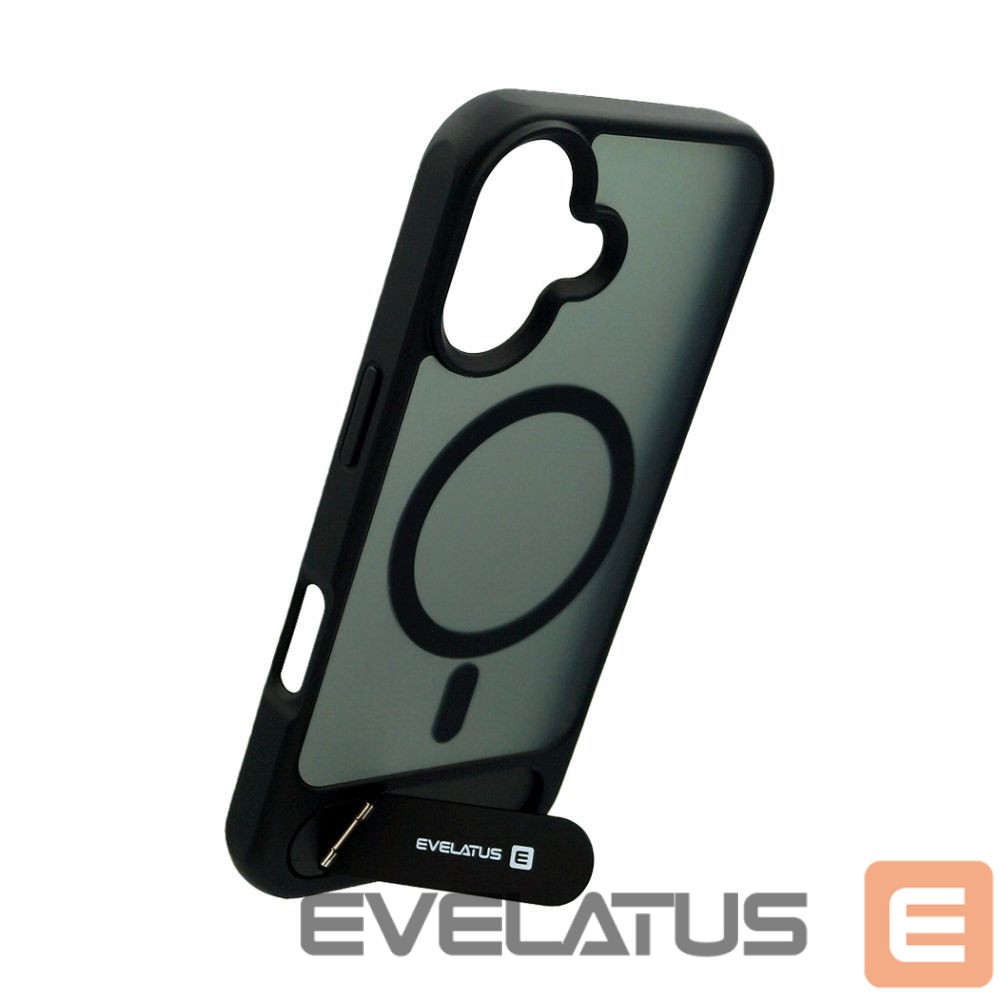 Aizmugurējais vāciņš Evelatus Apple iPhone 17 Rubber Coated MagSafe With Stand Case Black