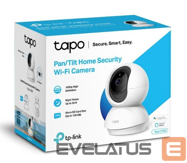 Web kamera TP-Link Pan/Tilt Home Security Wi-Fi Camera Tapo C200 4mm/F/2.4, Privacy Mode, Sound and Light Alarm, Motion Detection and Notifications, H.264, Micro SD, Max. 128 GB