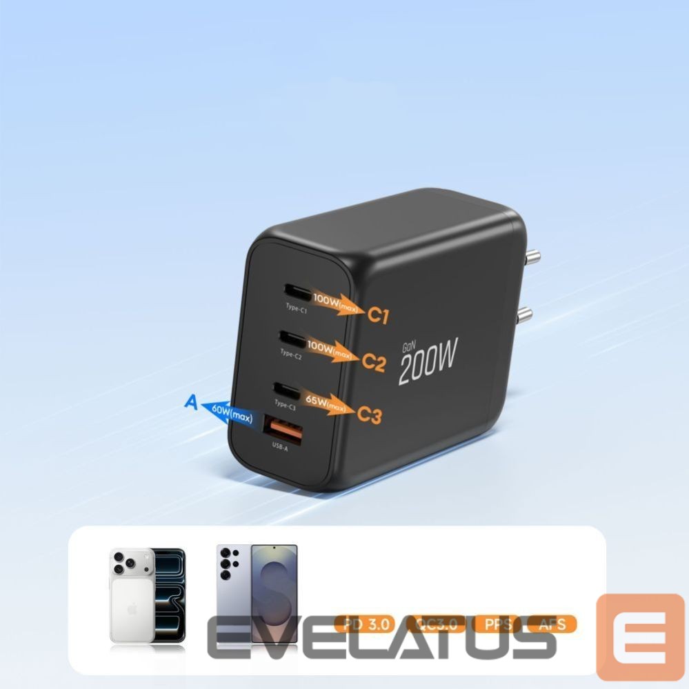 Citas preces Tech-Protect Tech-Protect NC200W-GaN 4-Port 200W Wall Charger - Black