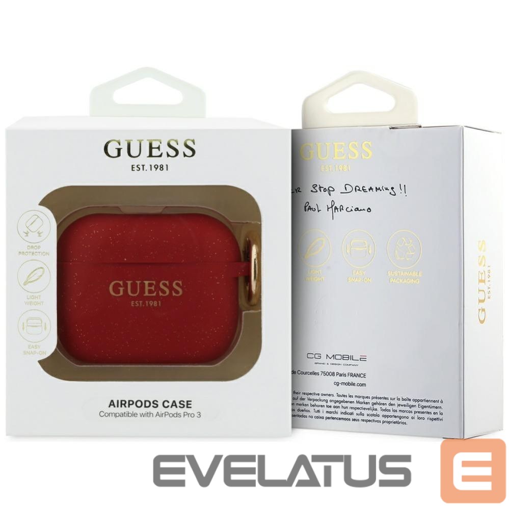 Citas preces Guess Guess Silicone Glitter Ring Case for AirPods Pro 3 - Red and Glitter