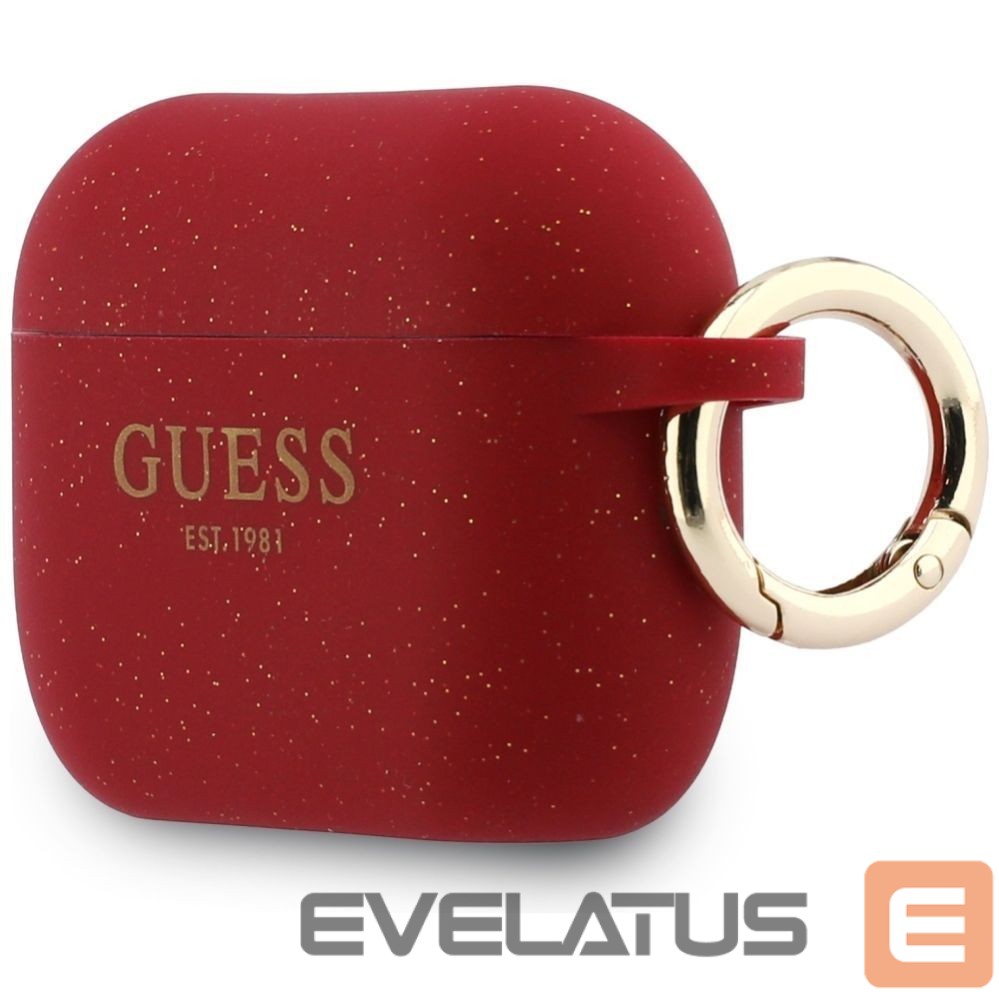 Citas preces Guess Guess Silicone Glitter Ring Case for AirPods Pro 3 - Red and Glitter