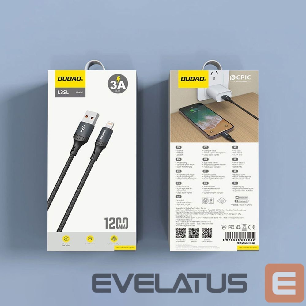 Kabelis Dudao Dudao 3A 30W L3SL USB-A - Lightning Cable Braided 1.2m - Black