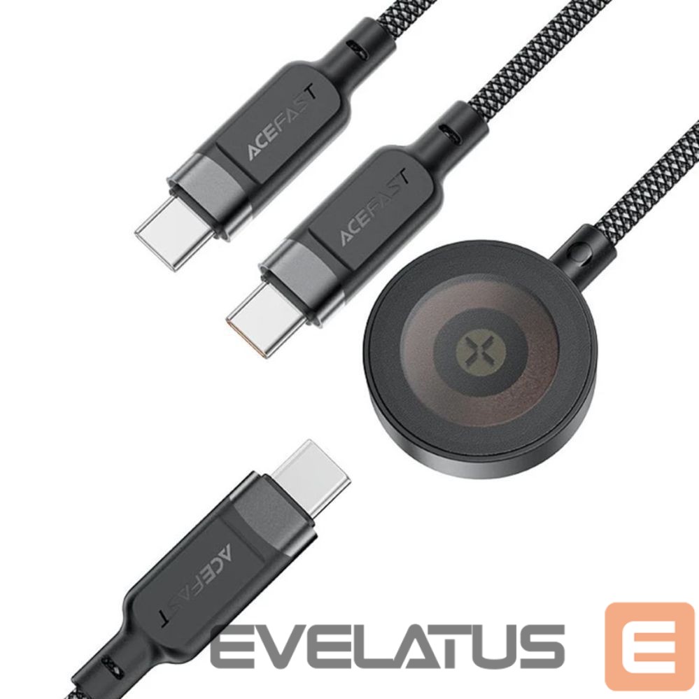 Citas preces Acefast Acefast C6-11 USB-C 3in1 Cable - 2x USB-C / Qi 480Mb/s 100W 1.2m - black