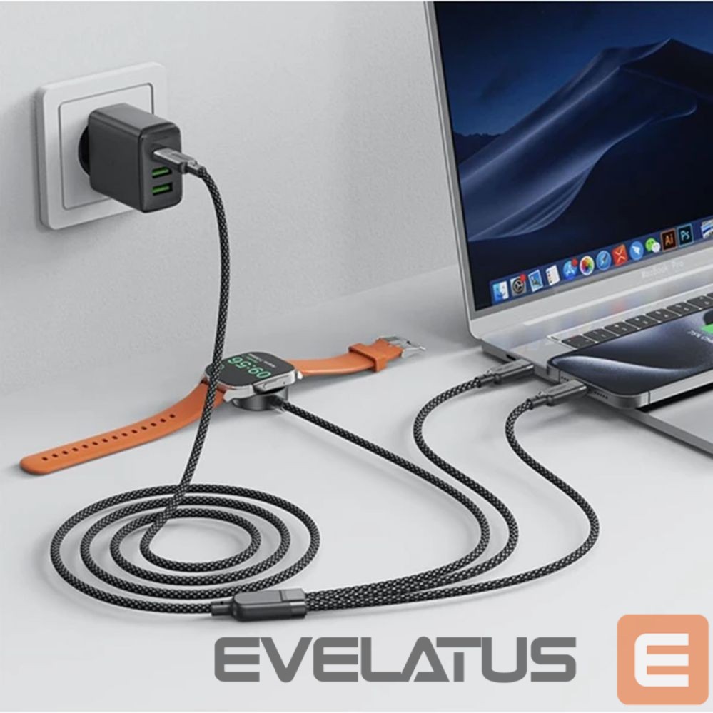 Citas preces Acefast Acefast C6-11 USB-C 3in1 Cable - 2x USB-C / Qi 480Mb/s 100W 1.2m - black