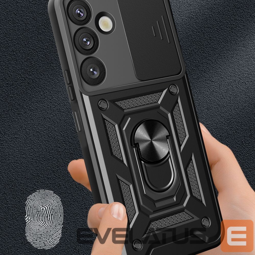 Citas preces Hurtel Hybrid Armor Camshield with Camera Cover and Metal Ring for Samsung Galaxy S25+ - Black