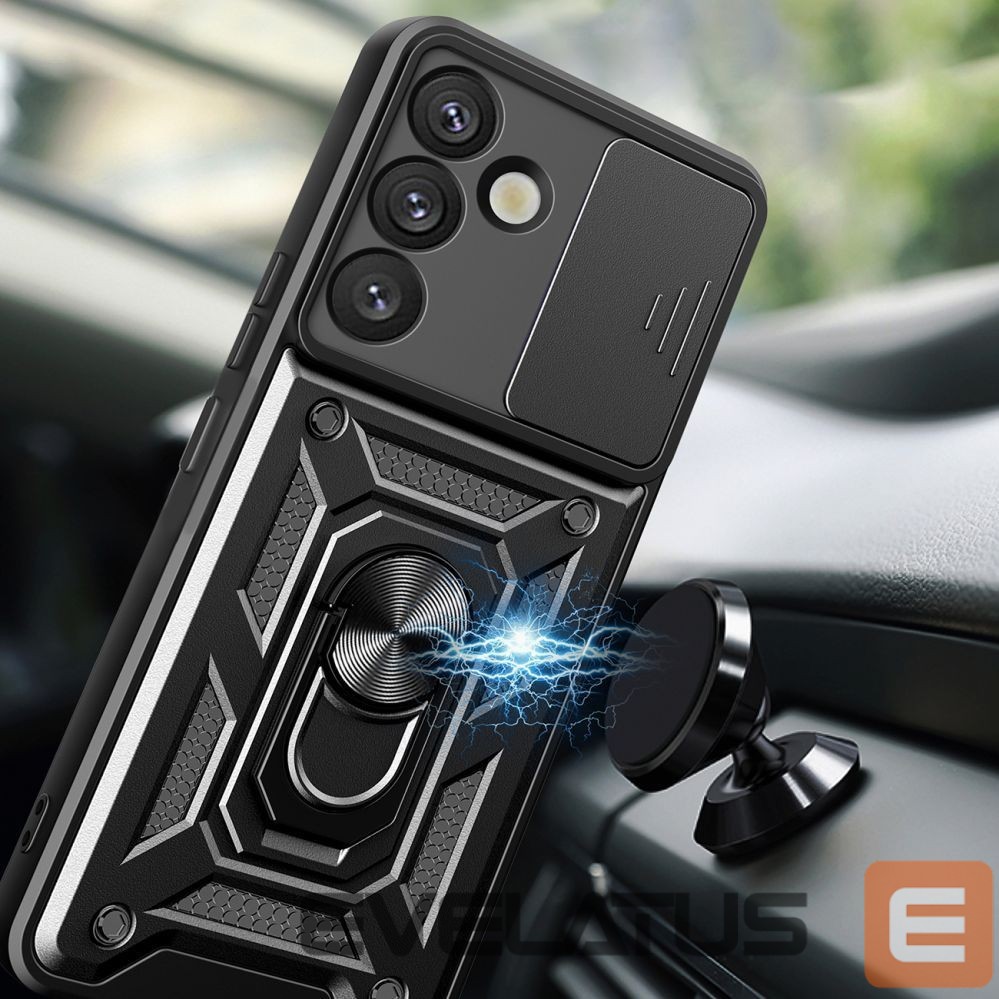 Citas preces Hurtel Hybrid Armor Camshield with Camera Cover and Metal Ring for Samsung Galaxy S25+ - Black