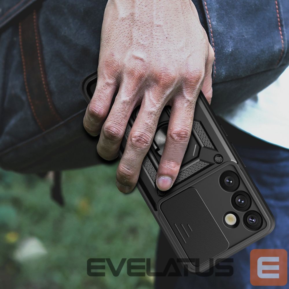 Citas preces Hurtel Hybrid Armor Camshield with Camera Cover and Metal Ring for Samsung Galaxy S25+ - Black